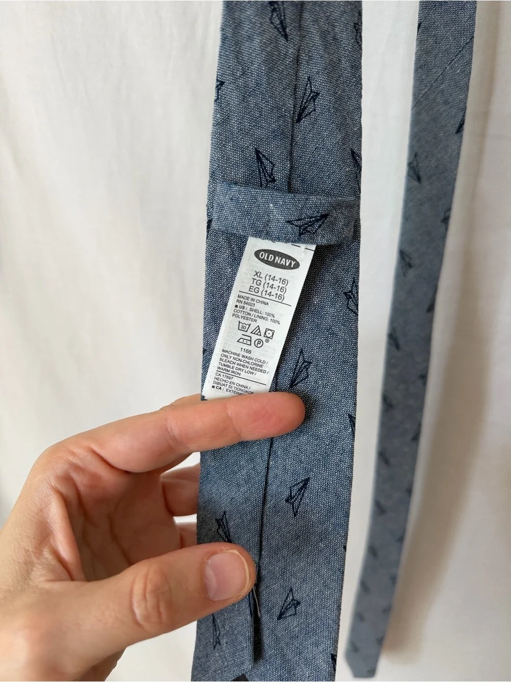 Paper Airplane Skinny Tie Old Navy Blue Cotton XL 14-16